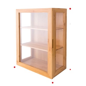 Bamboo Storage Cabinet 3 Tier Desktop Cosmetic Organizer Dustproof Display Case Minimalist Style <b>Makeup</b> Storage <b>Box</b> - Product Image 1