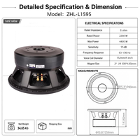 Subwoofer passif professionnel de 15 pouces, 2200W RMS, haut-parleur PA, bobine vocale de 152mm, double aimant en ferrite de 300mm, boîtier métallique pour scène
