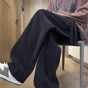 Pantalon long décontracté en velours côtelé pour homme, coupe droite ample et large, taille élastique drapée, léger et tendance, printemps-automne, blanc - Product Image 1