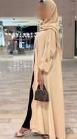 Abaya Hafizah beige à perles, manches longues, robe de prière musulmane pour femmes, coupe ample, robe modeste pour tous les jours
