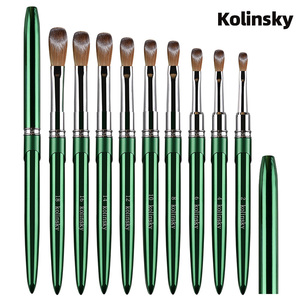 Pinceaux à ongles professionnels de haute qualité avec logo personnalisé, manche en métal vert, 100% pur Kolinsky, <span class=keywords><strong>poudre</strong></span> acrylique pour nail art - Product Image 5