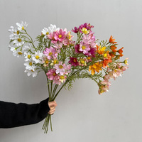 C176 Buket Bunga Krisan Taman Cosmos Multi-Head Buatan Tangan dari Sutra, Bunga Gerbera Palsu Realistis Ramah Lingkungan untuk Thanksgiving