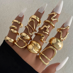Trendy Gold Plated Geometric Chunky <strong>Rings</strong> Set for Women High Quality Women Fashion Jewelry <strong>Thick</strong> Chunky Finger <strong>Rings</strong> - Product Image 2