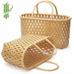Sac fourre-tout en rotin tressé fait main ajouré, sac à main de plage en paille d'été, panier de marché vintage avec poignées pour femme - Product Image 2