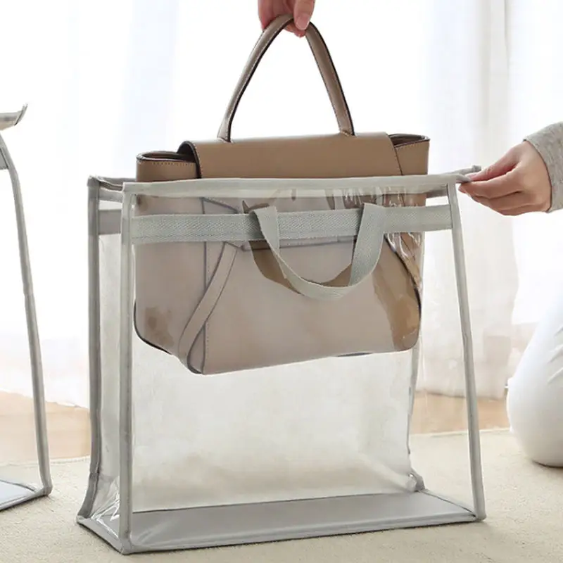 Sac à main pour femme, sac portatif anti-poussière, organiseur de protection Transparent en PVC sac de rangement suspendu pour armoire