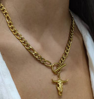 Acier inoxydable Taureau crâne chunky Chaîne Vache crâne collier Déclaration Collier Or Argent Épais Tour De Cou Taureau Pendentif Collier Hommes