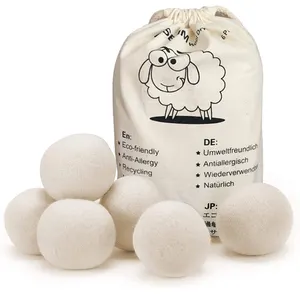 Custom Printing 6pcs Wool Dryer Ball Reusable Natural Fabric Softener Organic Wool Balls Laundry Washing Balls with Cotton Bag