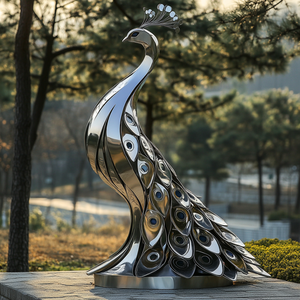 Ornement de jardin extérieur abstrait moderne Sculpture de paon en acier inoxydable métallique - Product Image 5