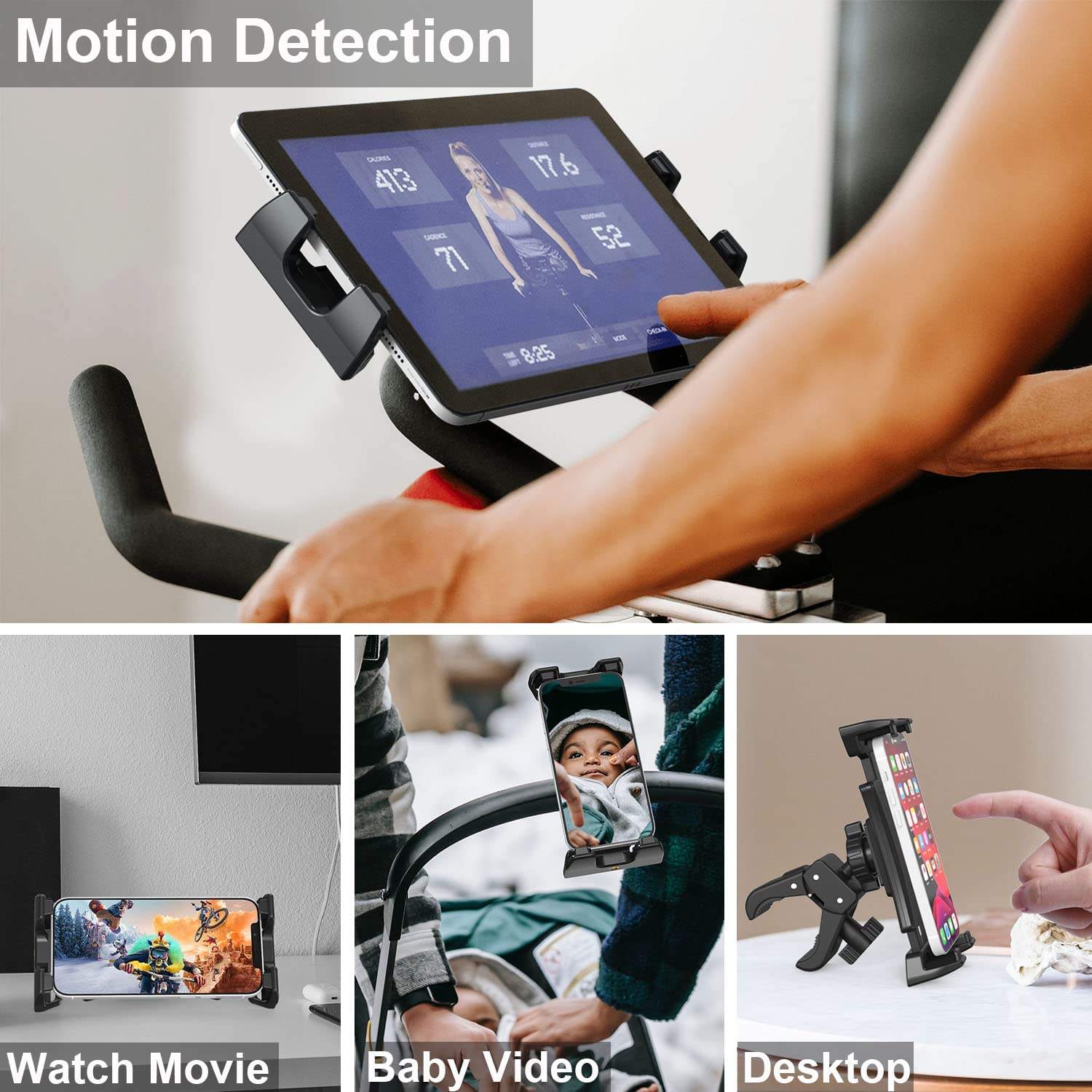 Tablet Holder for Treadmill/Spin Bike/Poles Stroller/Wheelchair/Golf  Cart/Music Stand/Stationary Bike,Compatible with IP