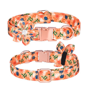 Envío rápido correa de perro hebilla de oro personalizada flor femenina perros <span class=keywords><strong>Collar</strong></span> algodón seguridad collares para mascotas - Product Image 4