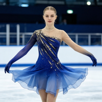 Robe de patinage artistique bleu dégradé avec strass étincelants, manches longues, pour enfants et adultes, compétition et spectacle