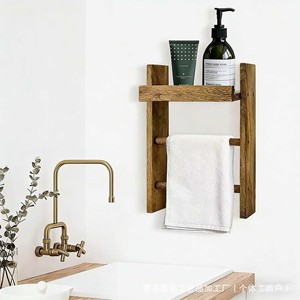 Étagère de salle de bain en bois massif, murale, rectangulaire, pour articles de soins personnels - Product Image 3
