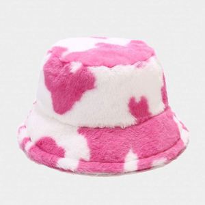 Sombrero de pescador con estampado de vaca para mujer, nuevo modelo coreano de otoño-invierno, gorro tipo cubo con cordón, de felpa gruesa y cálida, estilo moderno. - Product Image 6