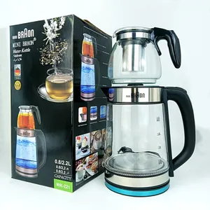 Minibraon 2.2l Glas Roestvrij Staal Plasticturkse Elektrische Dubbele Pot Koffie Thee Maker Waterketel Set