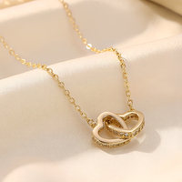 Collier pendentif cœur entrelacé en zircon cubique romantique, laiton plaqué or 18 carats, bijoux pour femme, cadeau d'anniversaire, cadeau d'amour