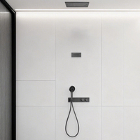 Ensemble de robinetterie de douche moderne en laiton doré avec mitigeur encastré 3 trous, finition brossée, pour appartement, avec fonctions pluie/massage/pause et cartouche céramique