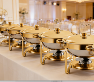 Equipo de Buffet Comercial para Bodas y Hoteles, Recipiente para Calentar Comida de Acero Inoxidable de 5L, <span class=keywords><strong>Dorado</strong></span>, con Calentamiento a Combustible, Larga Duración - Product Image 2