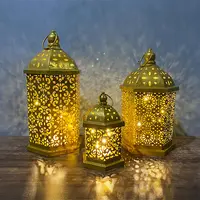 Pafu Ramadan Meja Dekorasi Dekorasi Lentera dengan Berkelap-kelip LED Eid Mubarak Lentera dengan Hias LED Dekoratif Menggantung Lentera