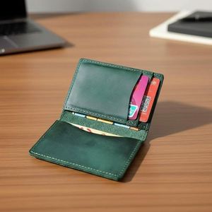 Cartera Bifold de Cuero Genuino Hecha a Mano, Delgada, Minimalista, para Bolsillo Delantero, Tarjetero, Cartera Duradera para Tarjetas de Crédito - Product Image 1