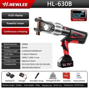 Outil de sertissage <span class=keywords><strong>hydraulique</strong></span> électrique portable HEWLEE Hot HL-630B 18V 20T alimenté par batterie pour <span class=keywords><strong>câble</strong></span> Cu/Al - Product Image 2
