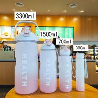 Bouteille d'eau de randonnée motivante de couleur dégradée de 3,3 l avec couvercle en paille, grande capacité, 4 pièces en 1 personnalisé