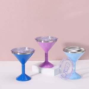 Tazza da Cocktail diretta in fabbrica Margarita Party doppia parete in acciaio inossidabile calice 280ml/8oz logo personalizzato tazza di vino colorata con coperchio - Product Image 1