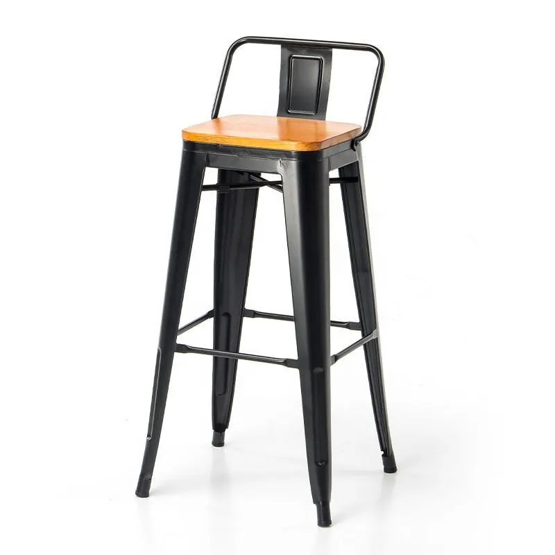 Sedia di alta qualità sedile in legno sgabelli da Bar da cucina industriali colorati sedia sgabello da bar impilabile in metallo seggioloni con schienale