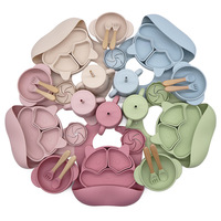 Ensemble d'ustensiles d'alimentation pour bébé, 6 pièces, fourchette, cuillère, bavoir, assiette, bol, kit d'alimentation en silicone