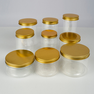 Hot Bán 200Ml-<span class=keywords><strong>900Ml</strong></span> Đa-Đường Kính Rõ Ràng Nhựa Jar Pet Thực Phẩm Lưu Trữ Container Với Vàng Bạc Nhôm Nắp - Product Image 1