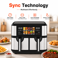 Friteuse à air 10L à double compartiment 5+5L 2400W avec panneau de commande numérique TFT, porte avant en acier inoxydable, température 50-200°C, minuterie 60 min