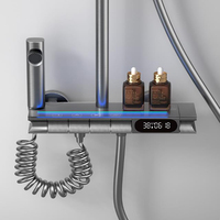 Ensemble de douche thermostatique apparent en laiton avec affichage numérique à touches piano, éclairage d'ambiance LED et pluie pressurisée pour maison et hôtel