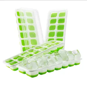 DOQAUS Ice Cube Trays 4 Pack, Easy-Release Silicone and Flexible 14-Ice Cube Maker with Spill-Resistant Removable Lid, Lfgb Certified and BPA Free