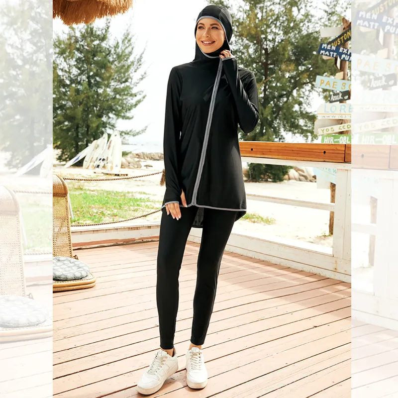 2022 جديد الأزياء مسلم الرياضية الأسود غطاء كامل متواضع الرياضية 2 قطعة الإسلامية نشط ارتداء للنساء