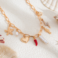 2025 rétro océan Style alliage clavicule chaîne plaqué or vacances cerise piment goutte d'huile pendentif collier accessoire populaire
