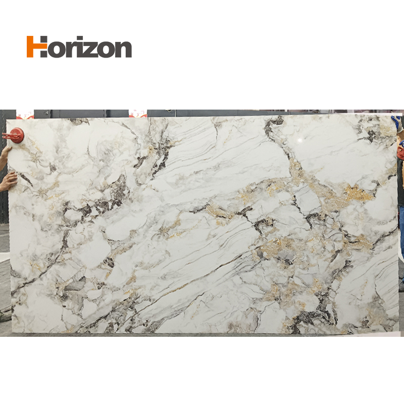Белый и золотой роскошный современный спеченный камень кухня Backsplash спеченный камень полированный мрамор большой спеченный камень
