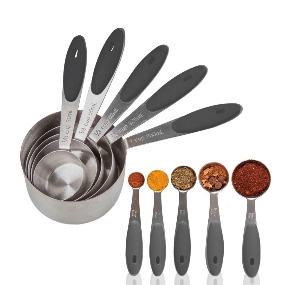 En gros Amazon 10 Pièces Poignée En Silicone Pour Une Prise En Main Facile En Acier Inoxydable Tasses à Mesurer Et Cuillères à Mesurer