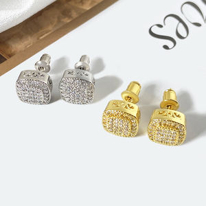 Luxury Fashionable Trendy Design Hip Hop <b>Stud</b> Earrings Brass Micro Paved Zircon Heart 18K Gold Plated Women Gift - Product Image 2