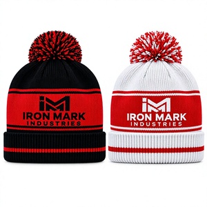 Iron Mark Industries Beanie Hat Unisex Adult Knit Winter Cap 100% <b>Wool</b> Breathable & Waterproof <b>Red</b> White Casual 56-58CM - Product Image 4