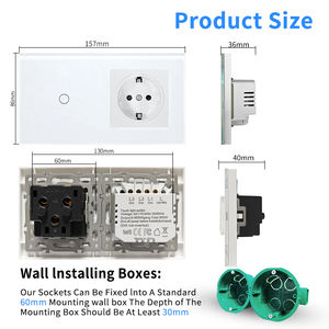 LangYeao Panel kaca Tempered, kombinasi soket saklar sentuh dinding 1/2/3 Gang EU - Product Image 5