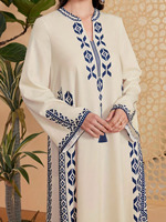 Robe Longue Élégante Modeste du Moyen-Orient Imprimée Col en V pour Femmes Musulmanes Abaya Style Ethnique Arabe