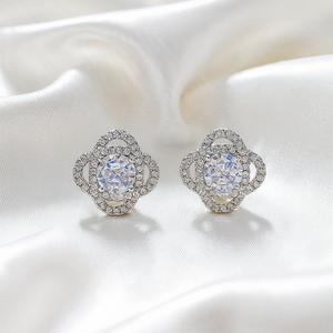 Orecchini a perno in oro bianco E1267 con cristalli a taglio brillante rotondo, strass a forma di fiore, montatura a griffe, gioielli di lusso da donna per matrimonio - Product Image 2