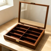 Boîte de présentation portable haut de gamme SHN-62 en bois de noyer grainé, style vintage, anti-poussière, multi-compartiments, pour lunettes