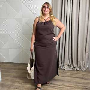 Vestido Maxi <span class=keywords><strong>Afina</strong></span> OEM ODM, Mezcla de Algodón y Lino, Lazos Ajustables - Product Image 4