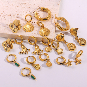 Estate nuovo stile <span class=keywords><strong>marino</strong></span> da donna <span class=keywords><strong>gioielli</strong></span> di moda 18 larghi oro placcato in acciaio inossidabile placcato oro conchiglia orecchini a cerchio pendenti - Product Image 1