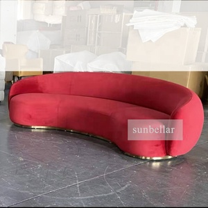 Canapé en forme de demi-lune, canapé incurvé en velours <span class=keywords><strong>orange</strong></span> avec base en acier inoxydable doré, canapé moderne pour salon et chambre à coucher - Product Image 4