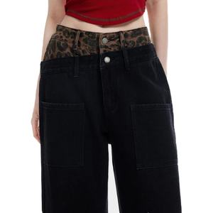 Jeans Boyfriend de Moda para Mujer al por Mayor, Estilo Urbano, con Doble Cintura, Estampado de Leopardo, Holgados, Casuales - Product Image 4