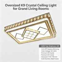 Plafonnier LED moderne en cristal K9 1150x750mm 260W avec télécommande APP 2.4G, intensité variable, 165-265V, cadre en acier inoxydable, pour salon