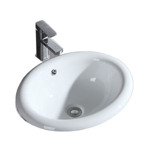 Lavabo en céramique ovale à un seul trou, à poser sous le comptoir, finition lisse et brillante, lavabo de salle de bain - Product Image 3