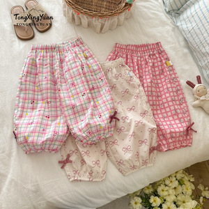 Nuovi <span class=keywords><strong>Pantaloni</strong></span> Estivi Antizanzare per Ragazze in Stile Coreano con Stampa a Fiocco, Sottili e Traspiranti, a Tre Quarti con Laccetti alla Caviglia - Product Image 2