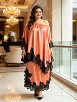 Nouvel Arrivage Miyaki : Ensemble Robe Midi Élégant en Satin avec Bordure en Dentelle, Coupe Ample, pour Femme, Tenue de Soirée Formelle, Grande Taille, Ensemble Jupe 2 Pièces